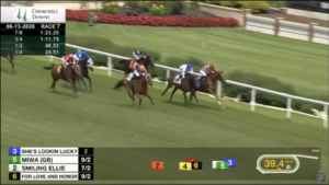 For Love and Honor closing the gap at Churchill Downs on June 13 2026