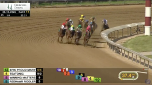 Redhawk Riddler on the far outside at Churchill Downs on June 13 2026
